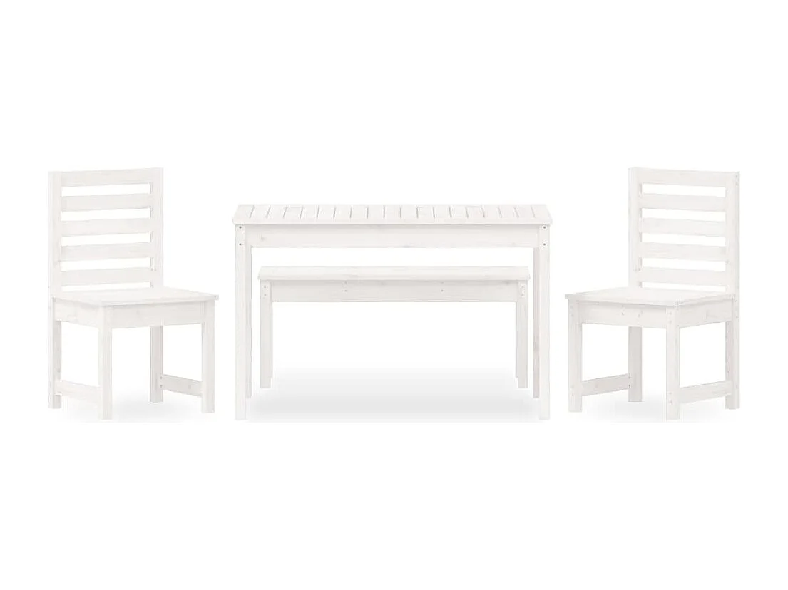 Ensemble à manger de jardin 4 pcs blanc bois massif de pin