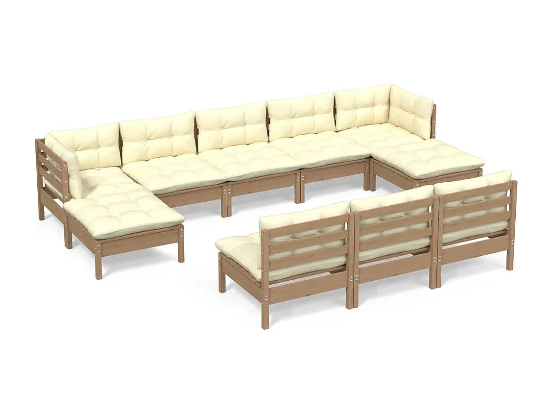 10-tlg. Garten-Lounge-Set mit Kissen Honigbraun Kiefernholz