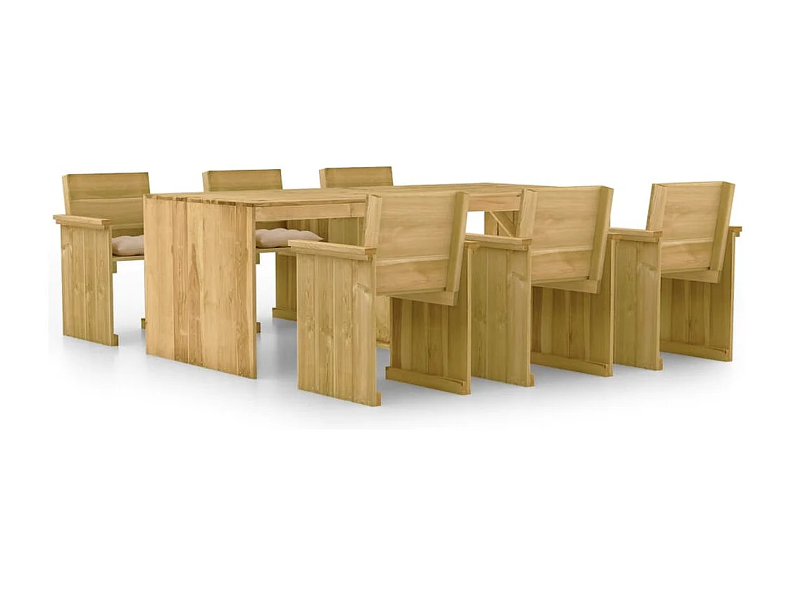 Set Pranzo da Giardino 7pz con Cuscini Legno di Pino Impregnato