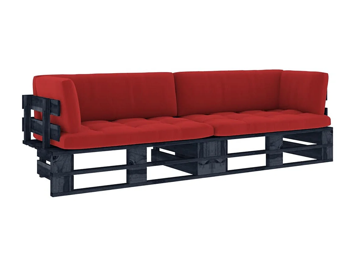 Canapé palette 2 places avec coussins Pin imprégné de noir