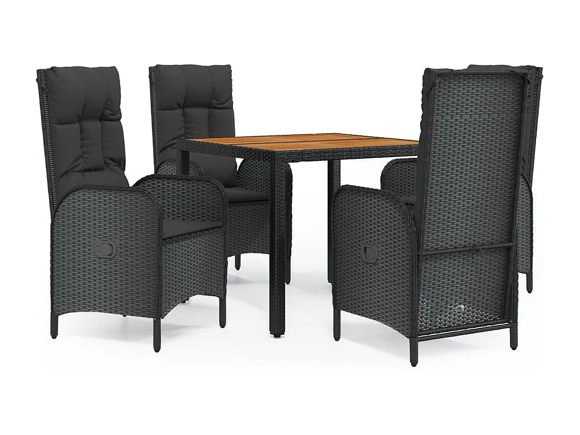 5-tlg. Garten-Essgruppe mit Kissen Schwarz Poly Rattan