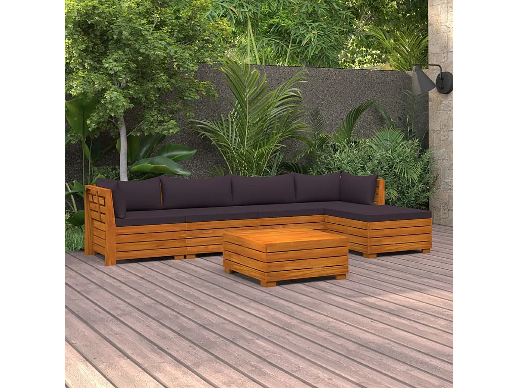 6-tlg. Garten-Lounge-Set mit Kissen Massivholz Akazie