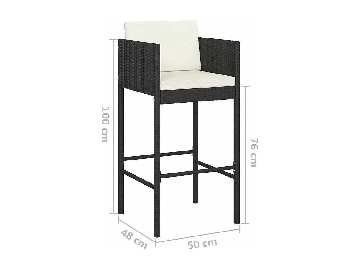 3-tlg. Gartenbar-Set mit Kissen Poly Rattan Schwarz