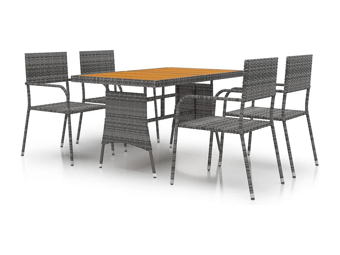 Mobilier à dîner d'extérieur 5 pcs Résine tressée Gris