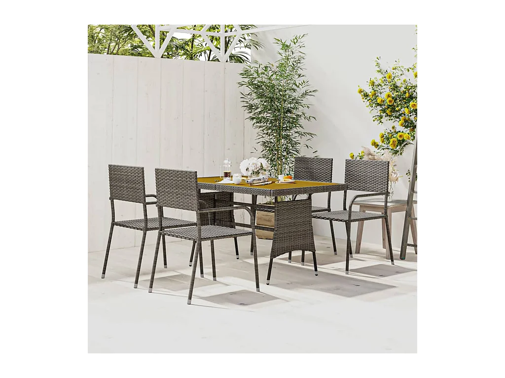 Set da Pranzo per Esterni 5 pz in Polyrattan Grigio