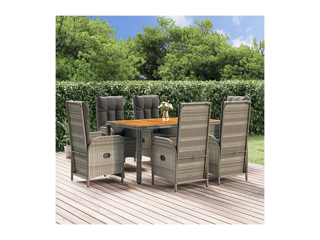 Ensemble à manger jardin et coussins 7 pcs gris rotin