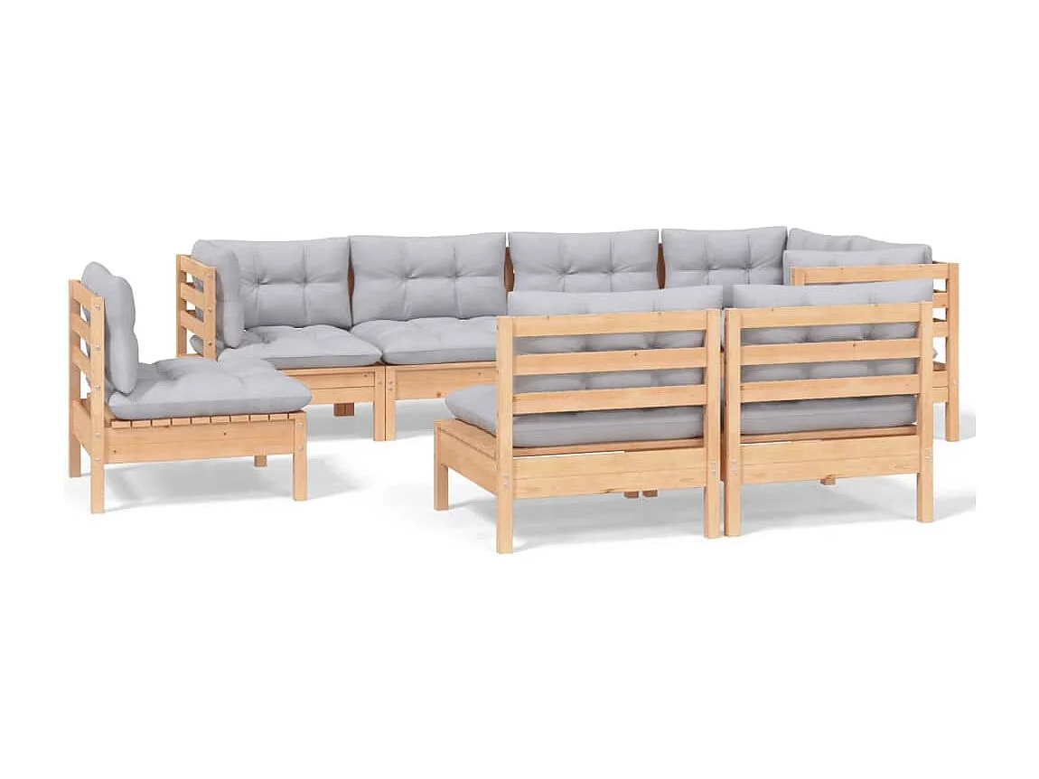 8 pcs conjunto lounge de jardim + almofadões cinza pinho maciço