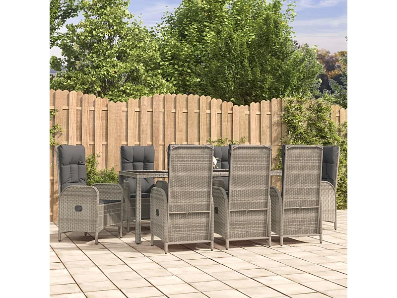 9-tlg. Garten-Essgruppe mit Kissen Grau Poly Rattan