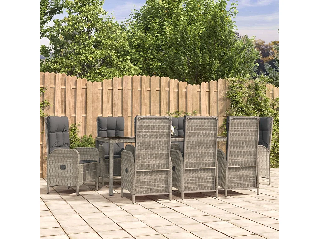 9-tlg. Garten-Essgruppe mit Kissen Grau Poly Rattan