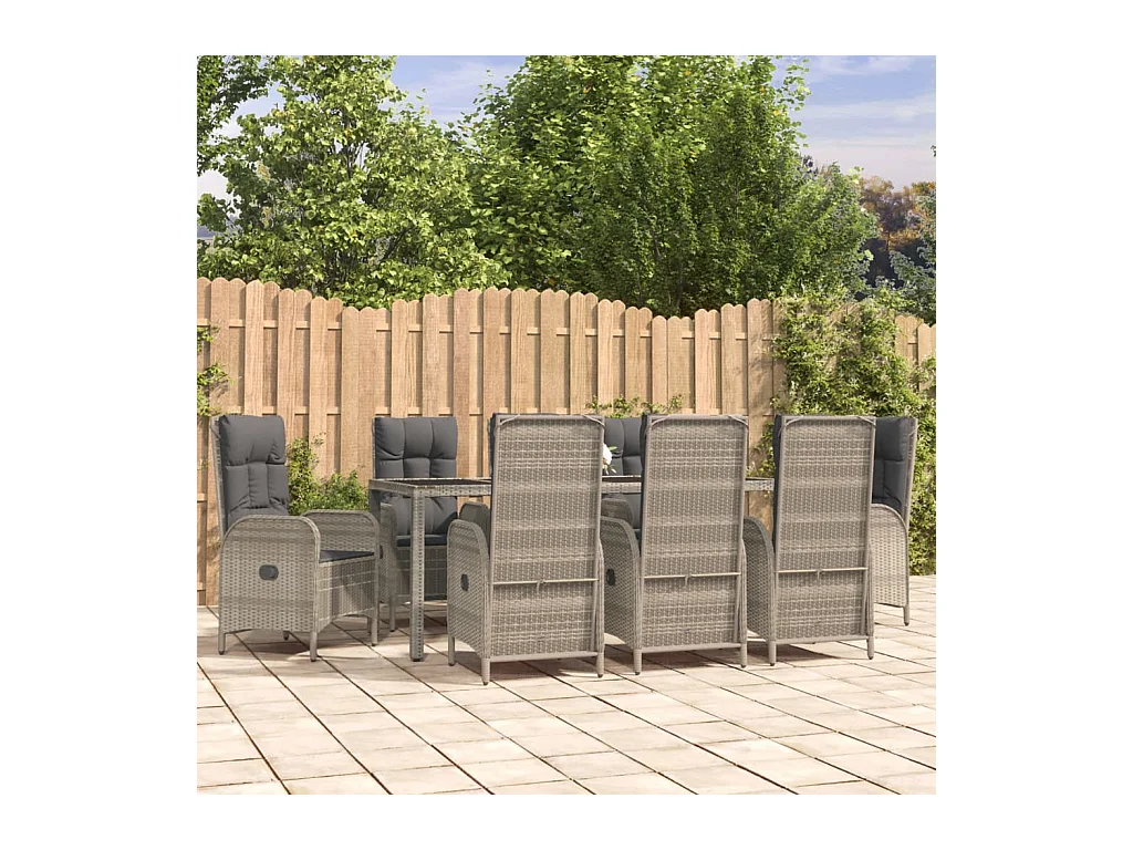 Ensemble à manger de jardin 9 pcs coussins gris résine tressée