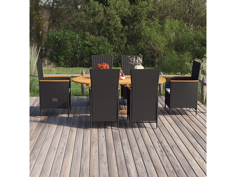 Juego de comedor de jardín 7 piezas negro ratán sintético