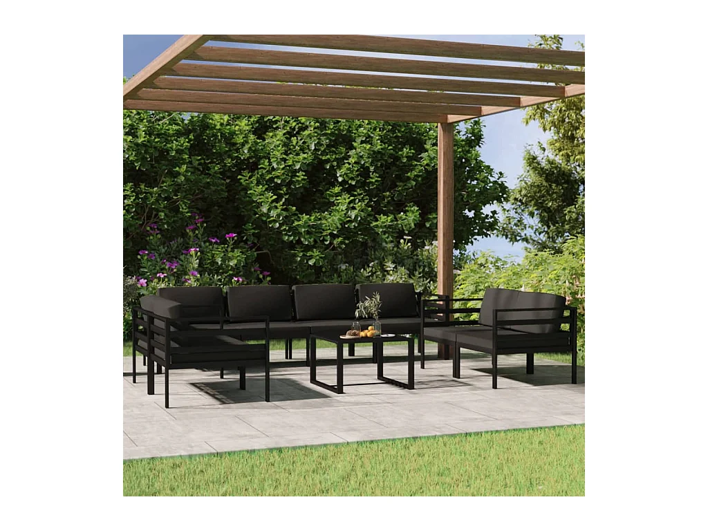 Salon de jardin 9 pcs avec coussins Aluminium Anthracite