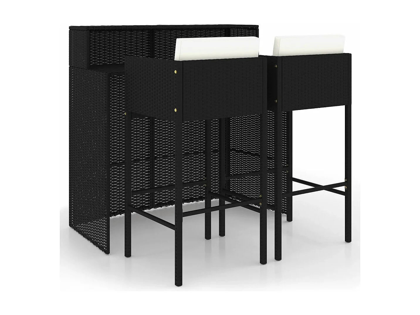 Ensemble de bar de jardin 3 pcs et coussins Résine tressée Noir