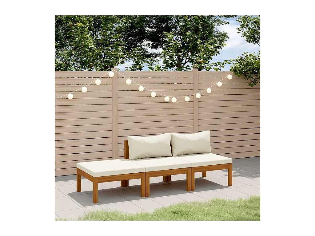 Salon de jardin 3 pcs avec coussin crème Bois d'acacia solide