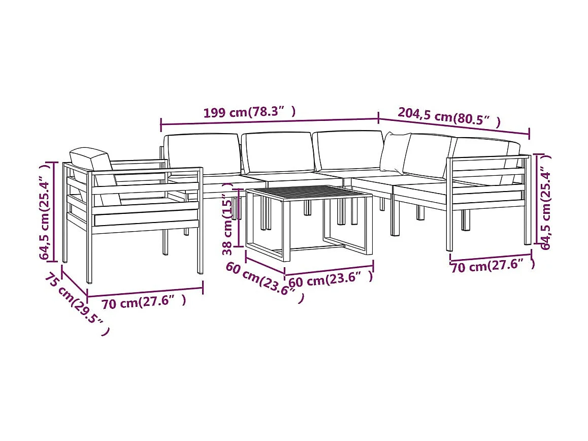 7-tlg. Garten-Lounge-Set mit Kissen Aluminium Anthrazit