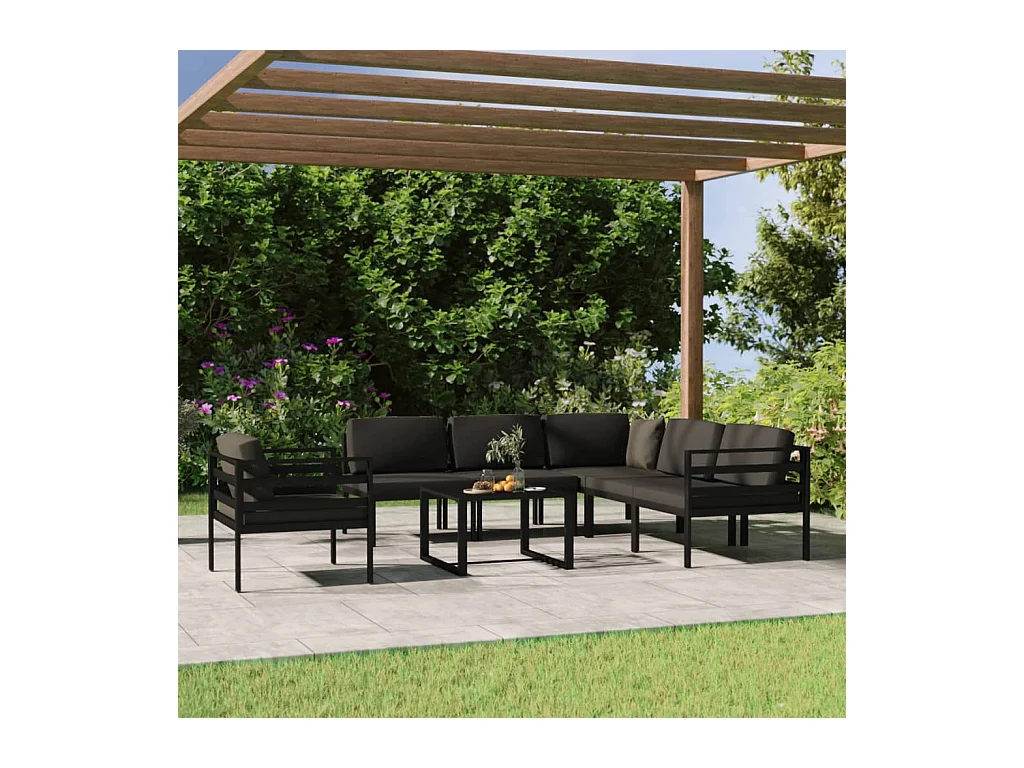 Salon de jardin 7 pcs avec coussins Aluminium Anthracite