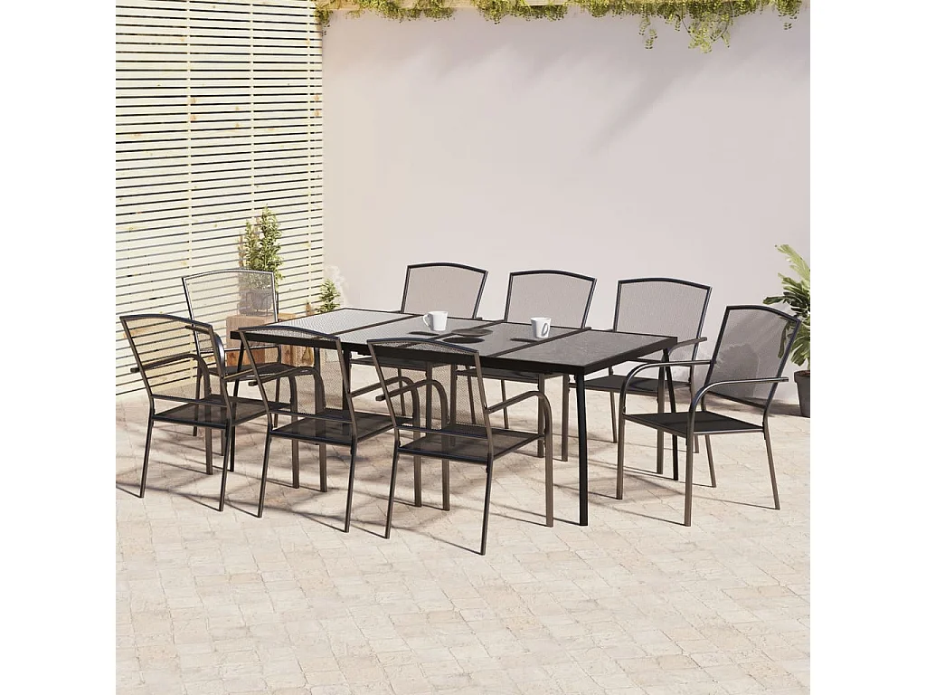 9 pcs conjunto de jantar para jardim aço antracite