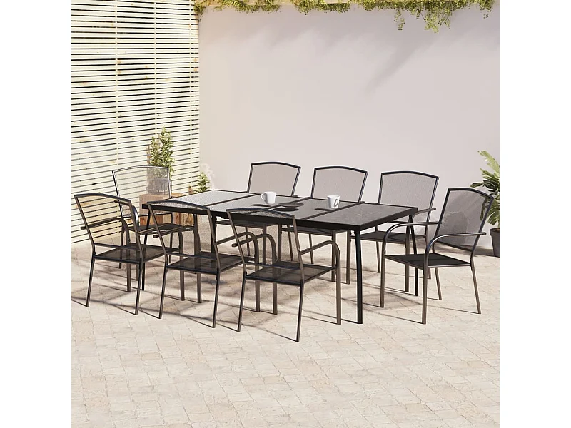 9 pcs conjunto de jantar para jardim aço antracite