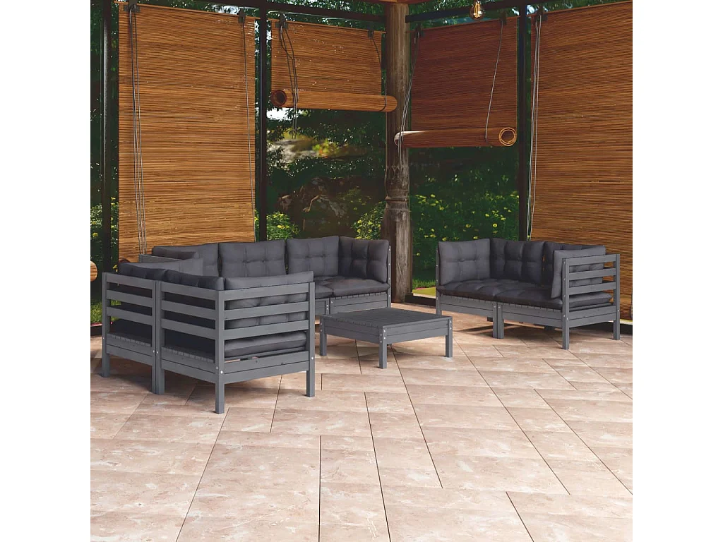 Salon de jardin 8 pcs avec coussins bois de pin massif