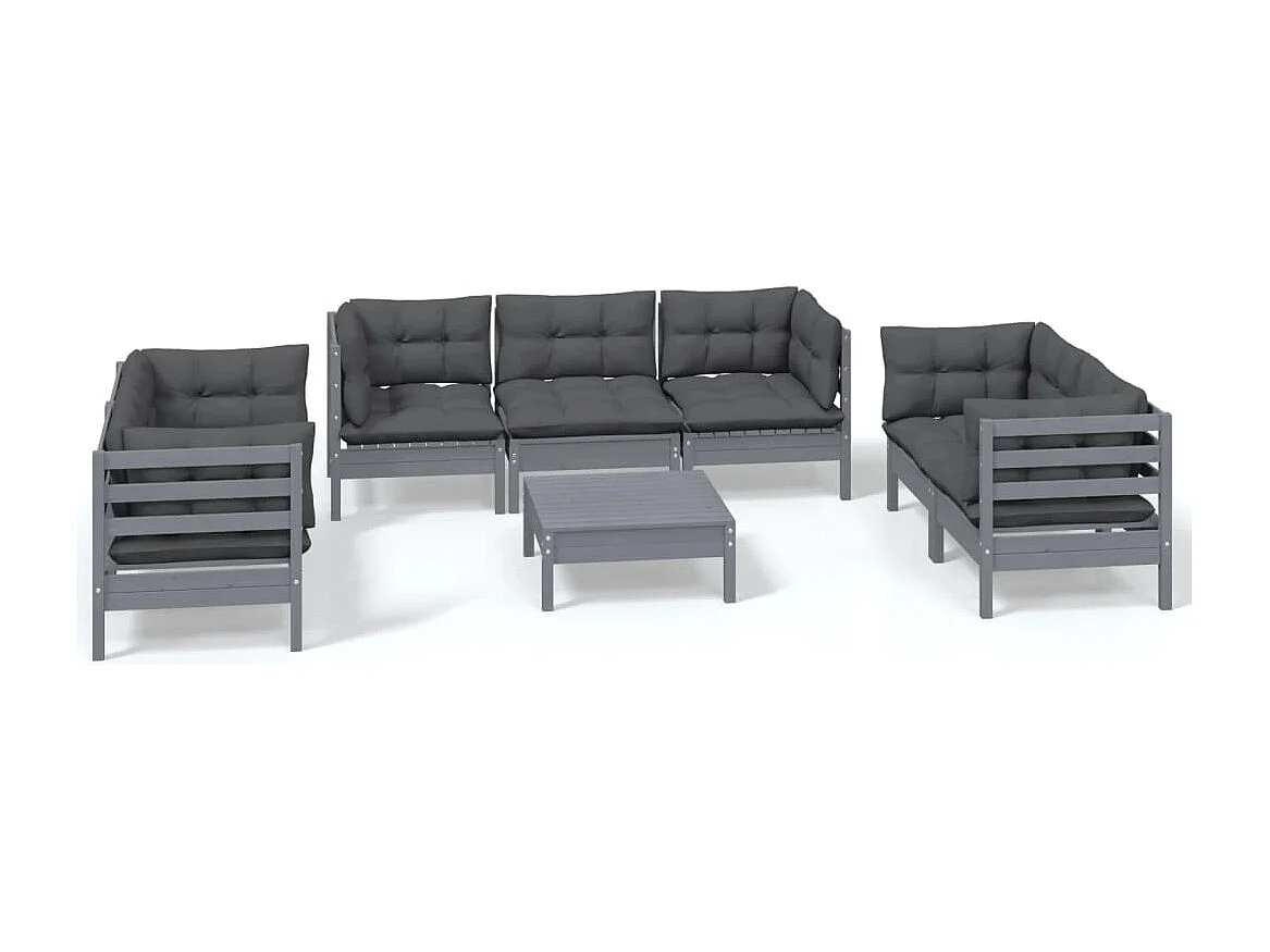 Salon de jardin 8 pcs avec coussins bois de pin massif