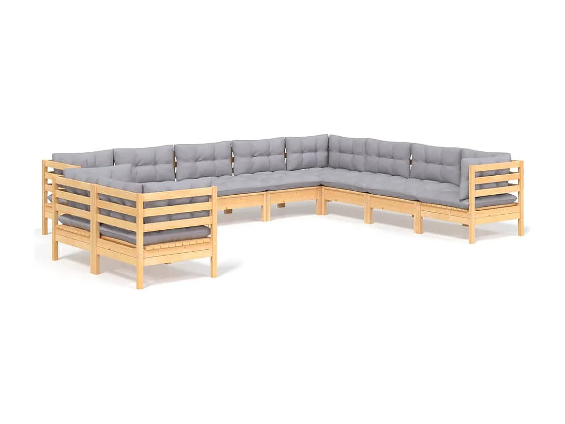 10pcs conjunto lounge de jardim + almofadões cinza pinho maciço