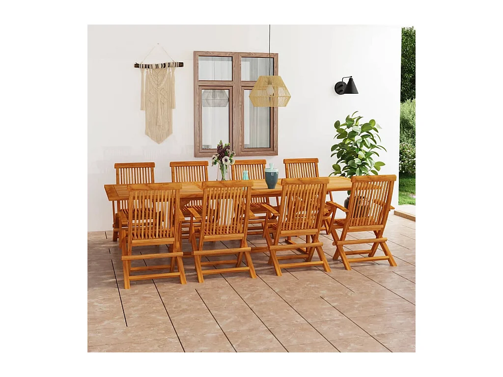 9-tlg. Garten-Essgruppe Teak Massivholz