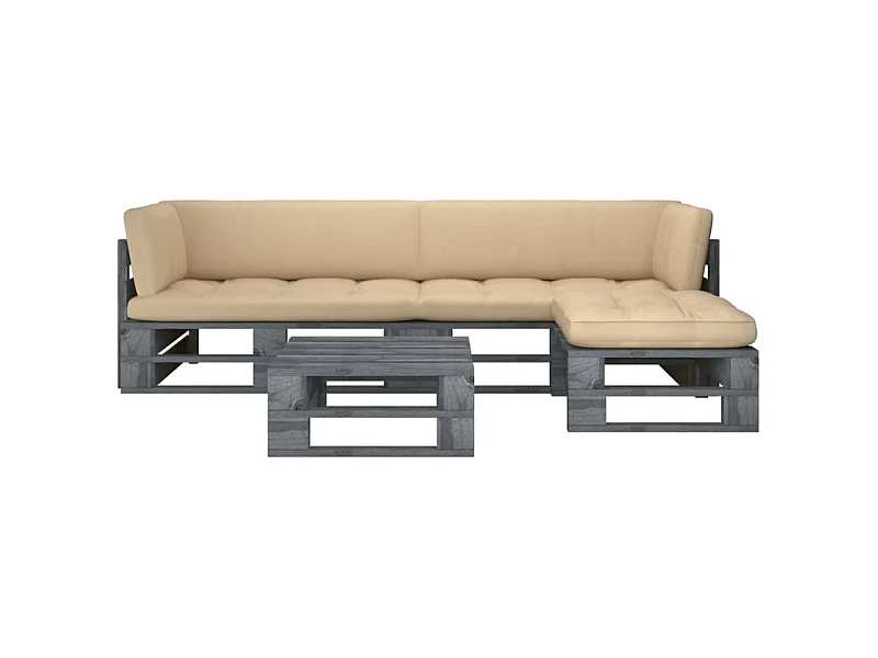 4-delige Loungeset pallet met kussens grijs geïmpregneerd hout