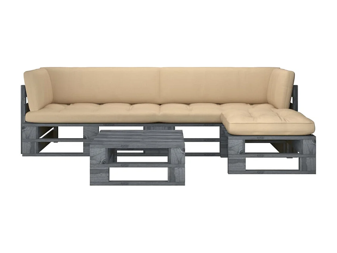 4-delige Loungeset pallet met kussens grijs geïmpregneerd hout