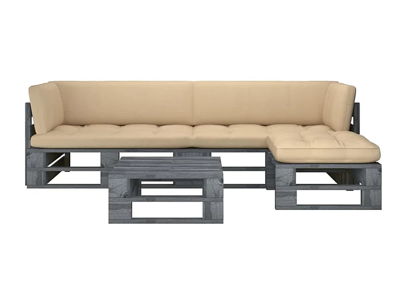 Set Divani in Pallet con Cuscini 4 pz in Pino Impregnato Grigio