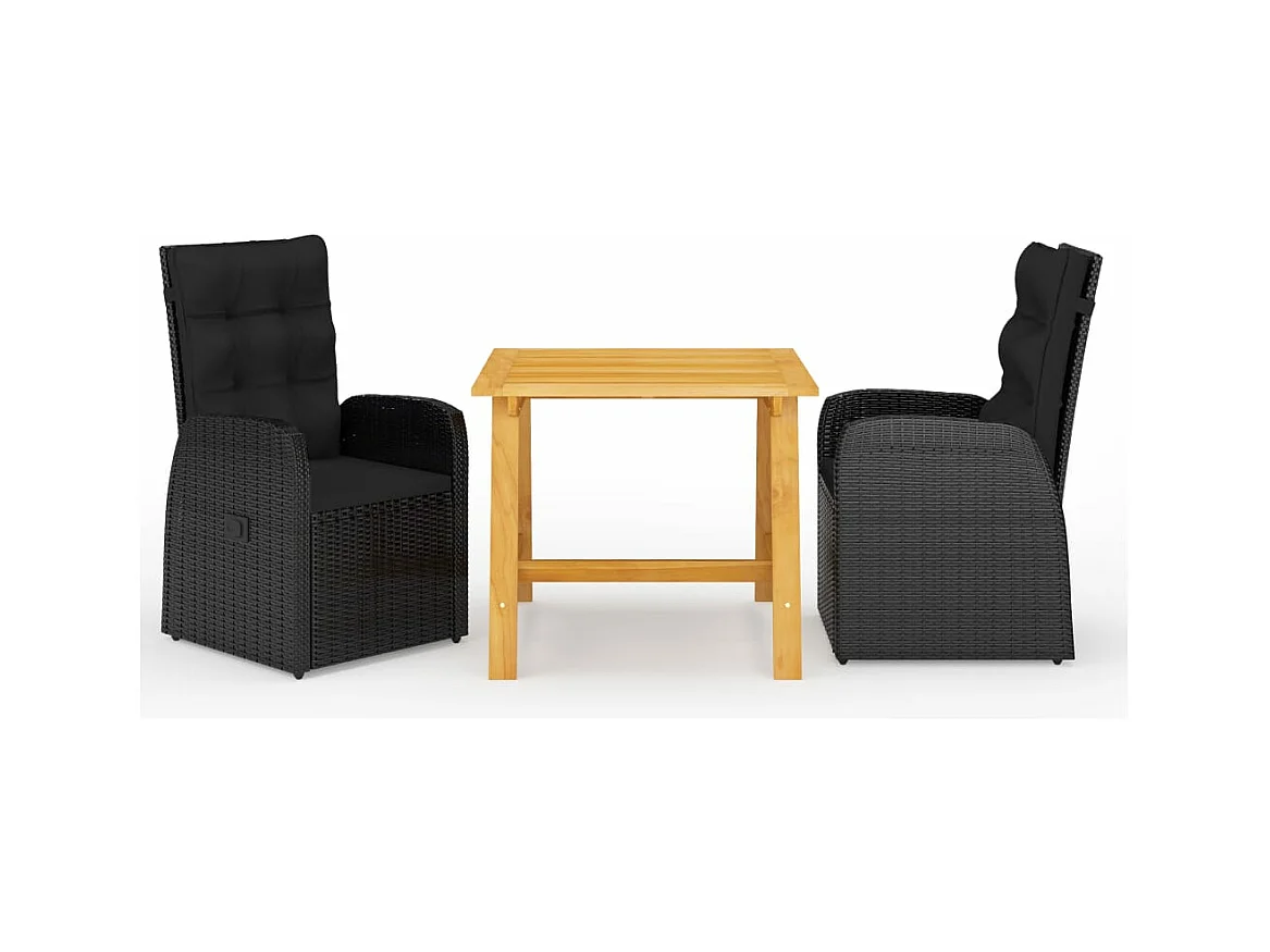 Ensemble à manger de jardin 3 pcs Noir