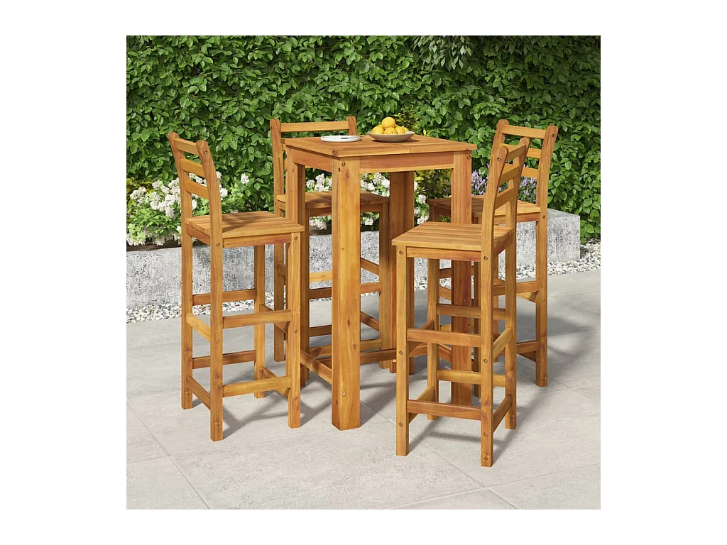 Mesa y taburetes altos de jardín 5 pzas madera maciza acacia
