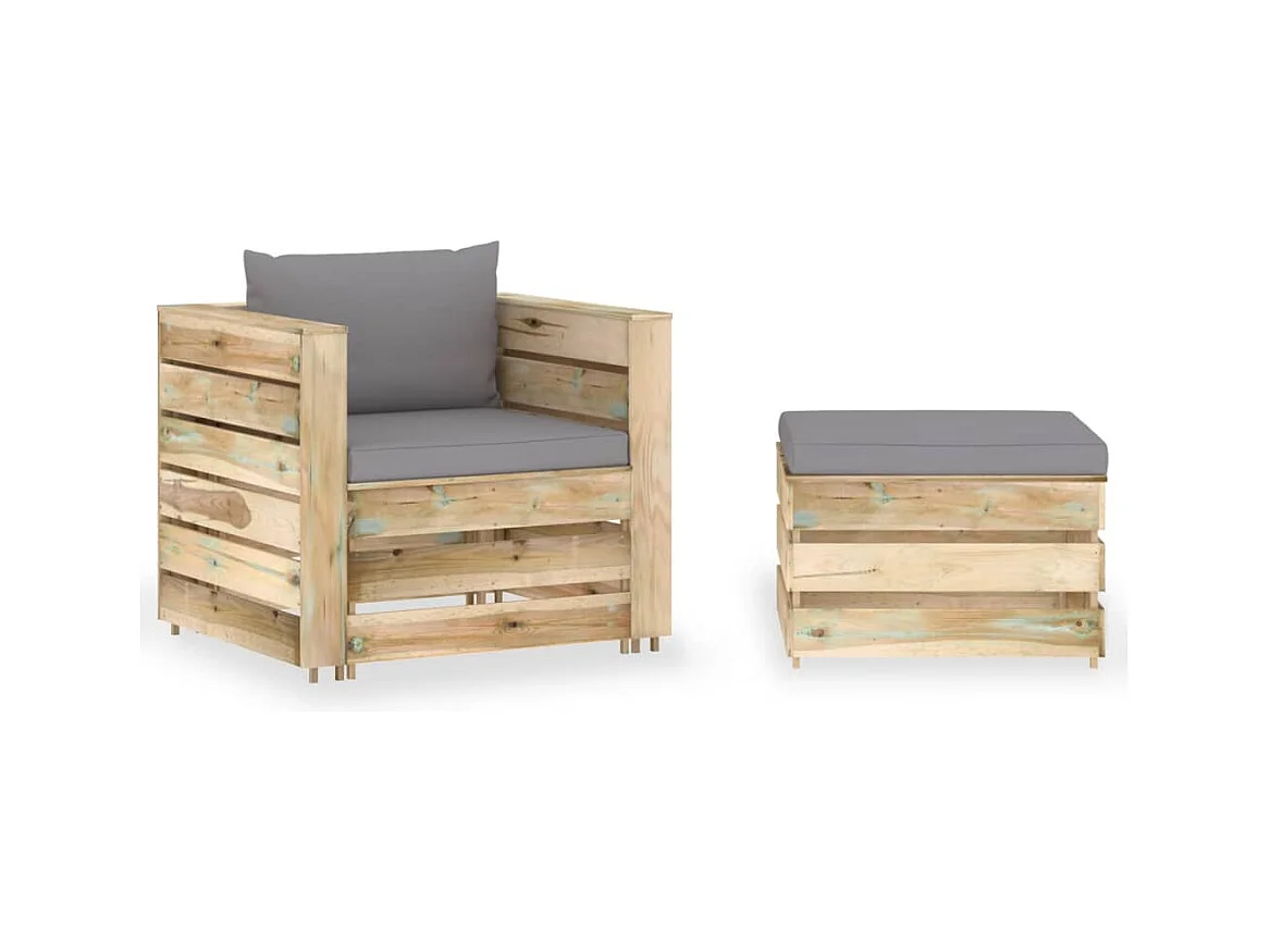2-tlg. Garten-Lounge-Set mit Kissen Grün Imprägniertes Holz