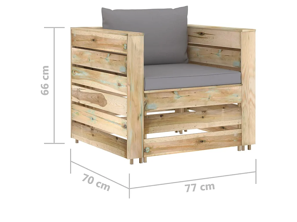 Salon de jardin 2 pcs avec coussins Bois imprégné de vert