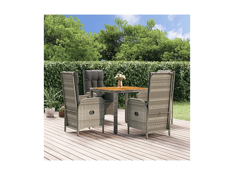 5-tlg. Garten-Essgruppe mit Kissen Grau Poly Rattan