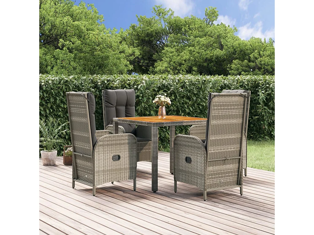 5 pcs conjunto de jantar p/ jardim c/ almofadões vime PE cinza