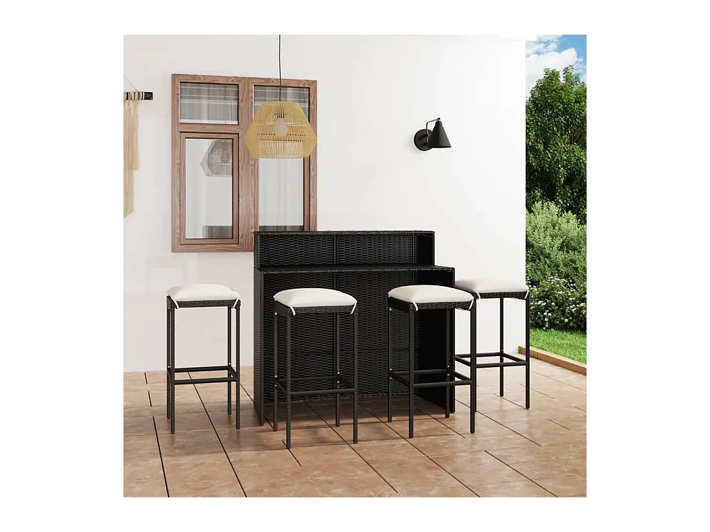 Ensemble de bar de jardin avec coussins 5 pcs Noir