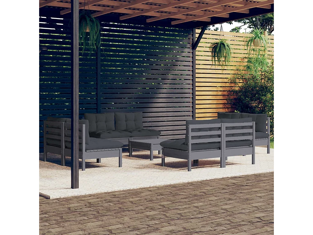 9-delige Loungeset met antracietkleurige kussens grenenhout