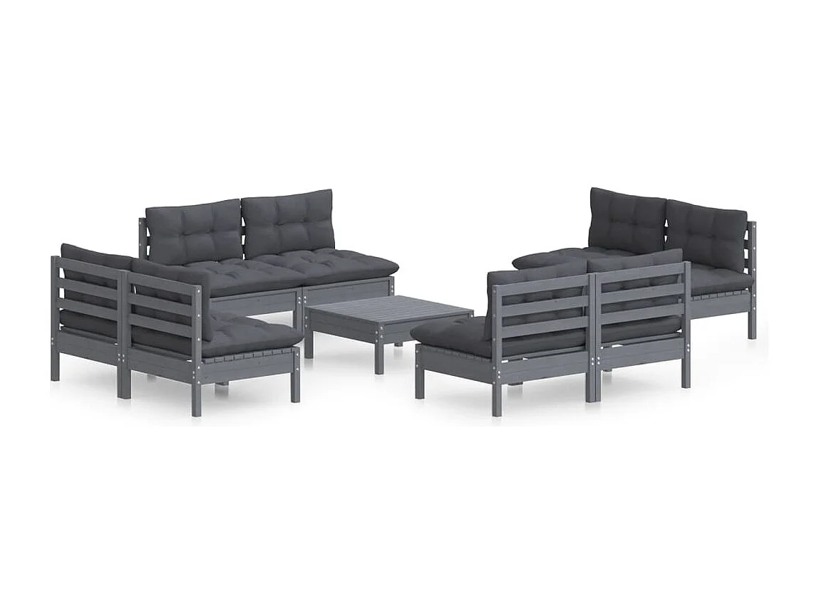 9-delige Loungeset met antracietkleurige kussens grenenhout