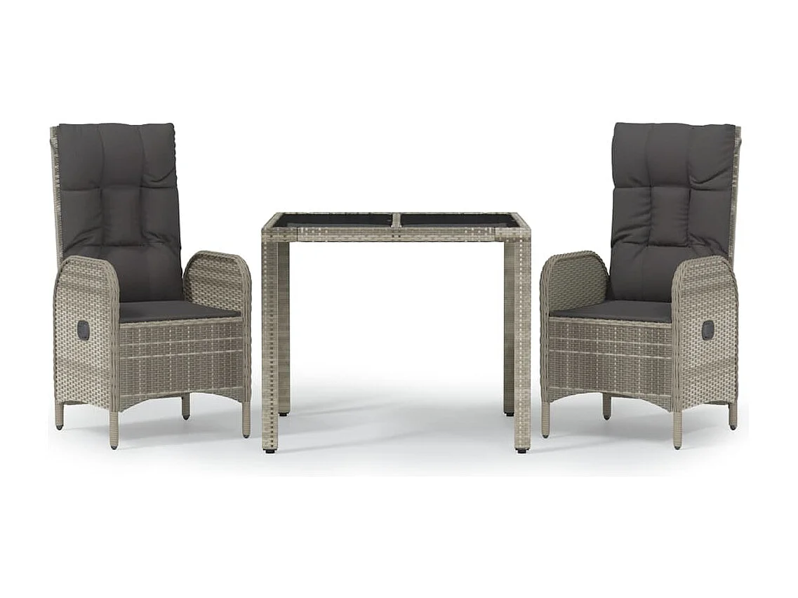 3-delige Tuinset met kussens poly rattan grijs