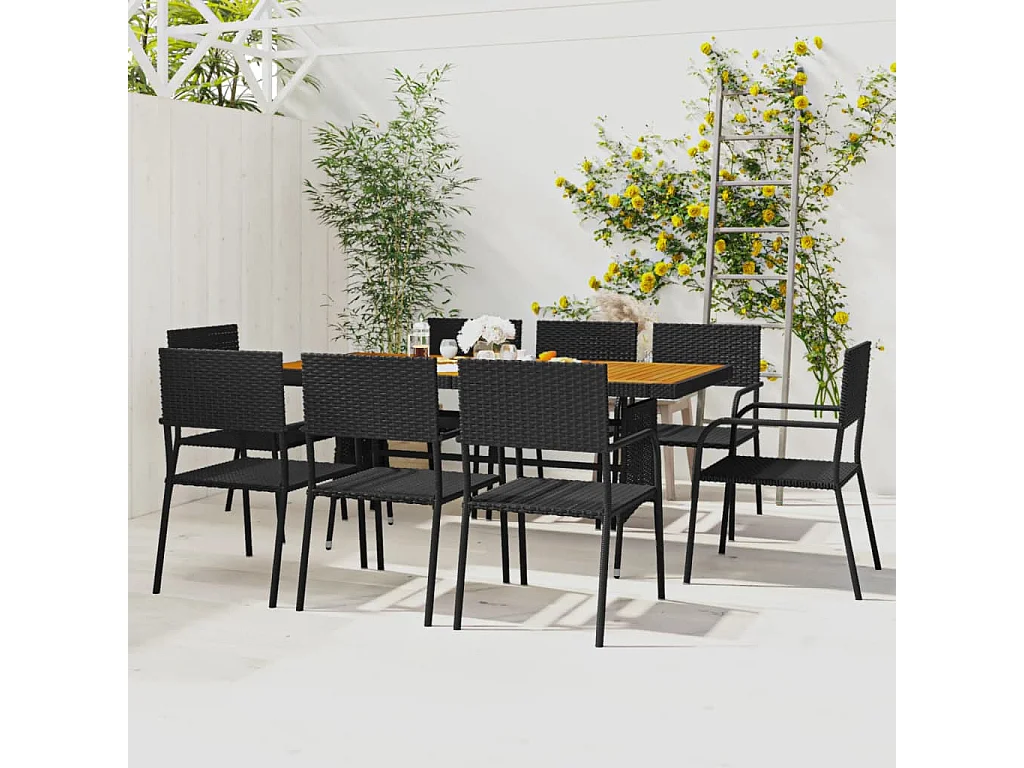 9-tlg. Garten-Essgruppe Poly Rattan Schwarz