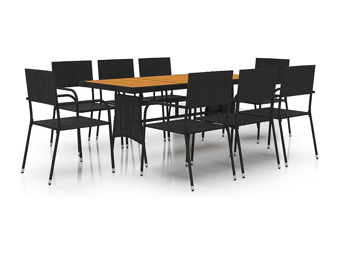 9-tlg. Garten-Essgruppe Poly Rattan Schwarz