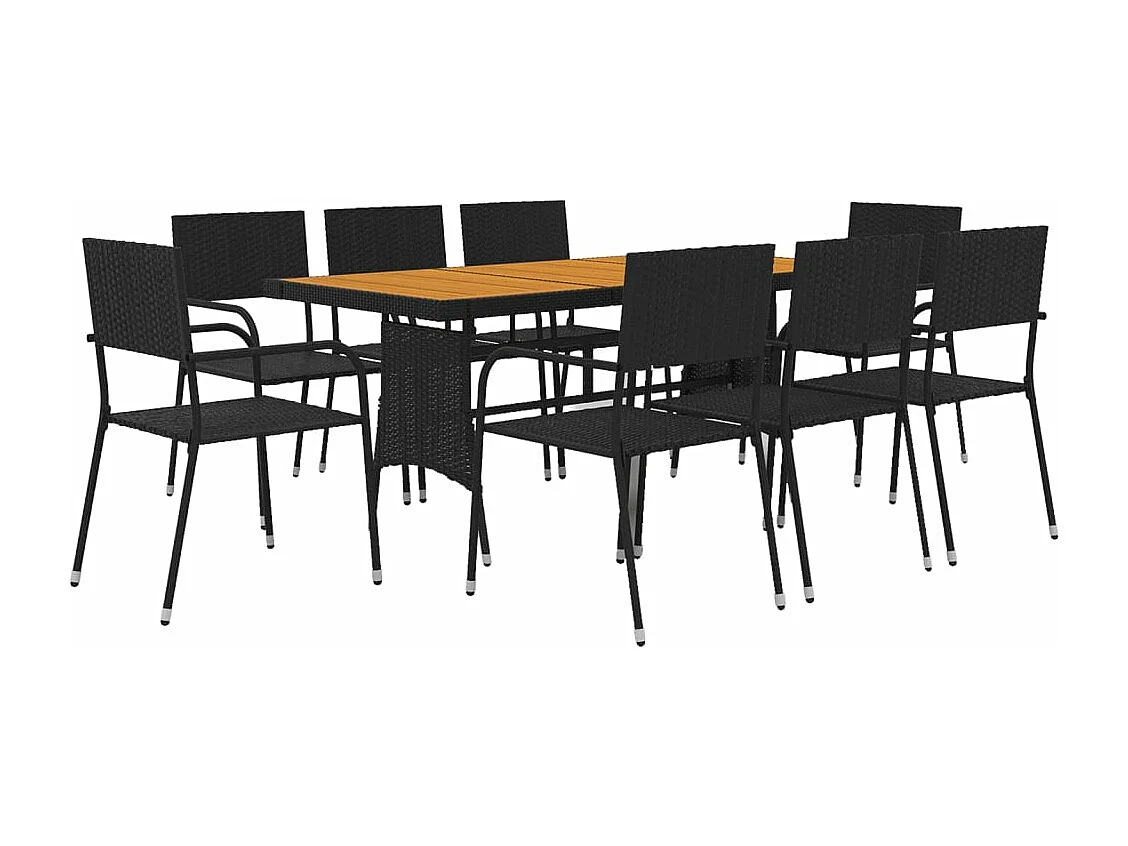 9-tlg. Garten-Essgruppe Poly Rattan Schwarz