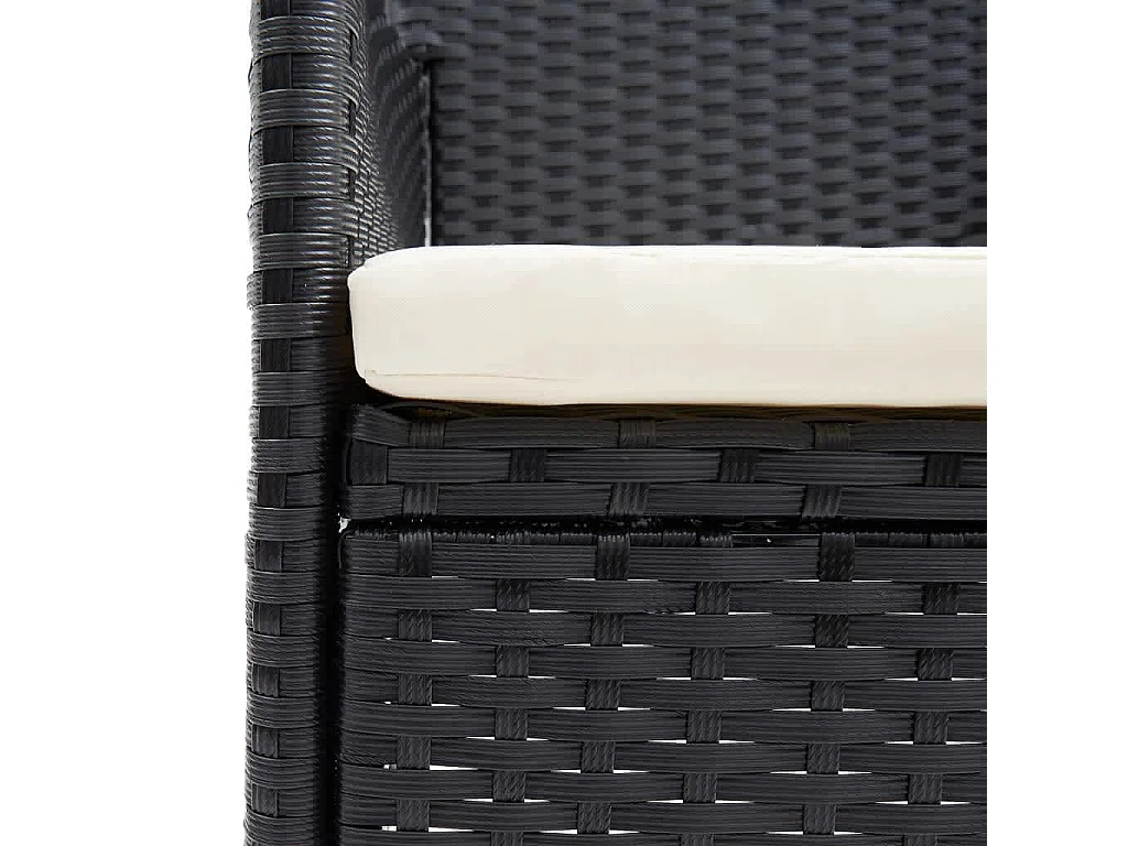 Ensemble à dîner de jardin avec coussins 5 pcs poly rotin noir