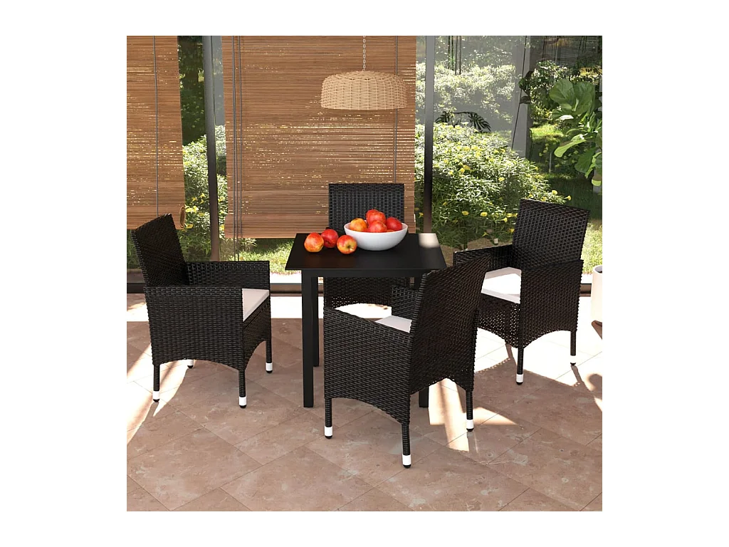 Set da Pranzo da Giardino 5 pz con Cuscini in Polyrattan Nero