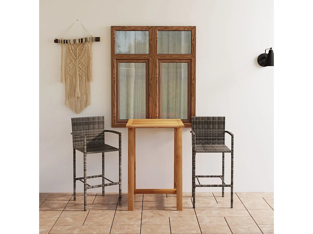 Ensemble de bar de jardin 3 pcs Gris