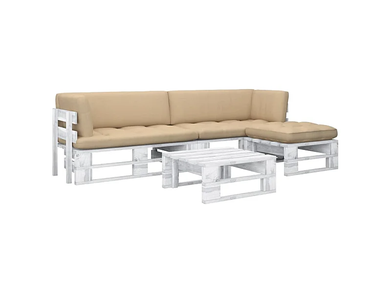 4-delige Loungeset pallet met kussens wit geïmpregneerd hout