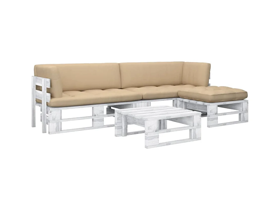 Salon de jardin palette 4 pcs et coussins Pin imprégné de blanc