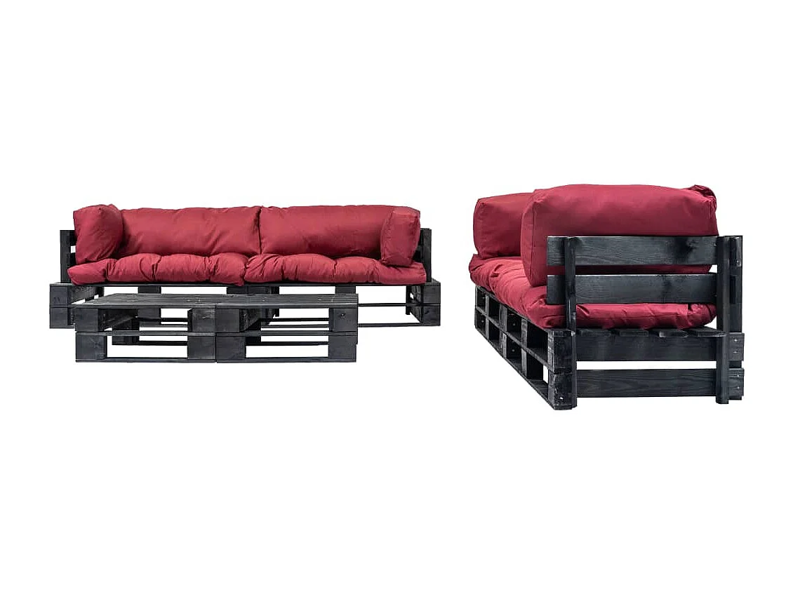 Set Divani da Giardino Pallet 6 pz con Cuscini Rossi in Legno