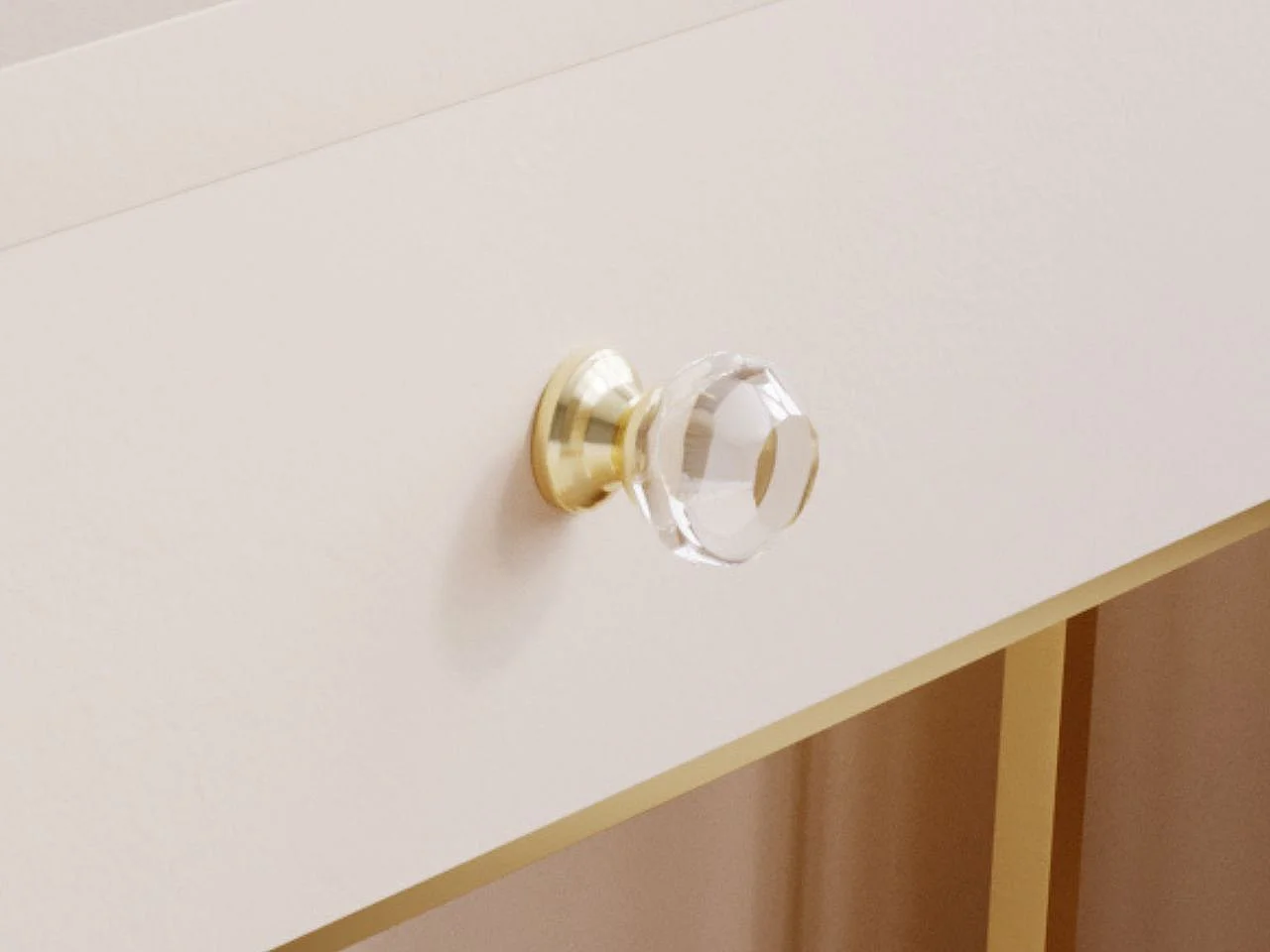 Schminktisch mit 2 Schubladen - 104/78/50 cm -  Cremefarben mit goldfarbenen Metallbeinen