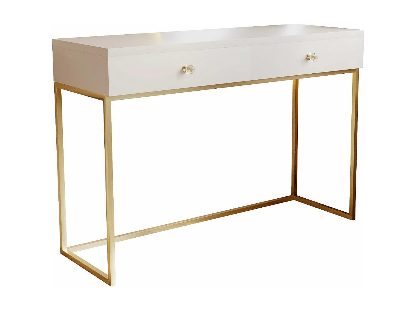 Schminktisch mit 2 Schubladen - 104/78/50 cm -  Cremefarben mit goldfarbenen Metallbeinen